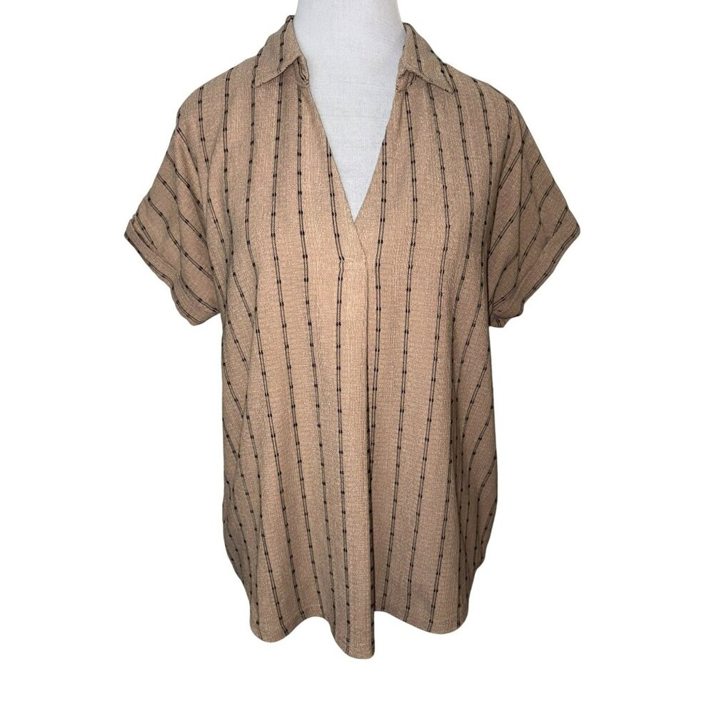 Buckle Black Beige Striped Short Sleeve Blouse Size M